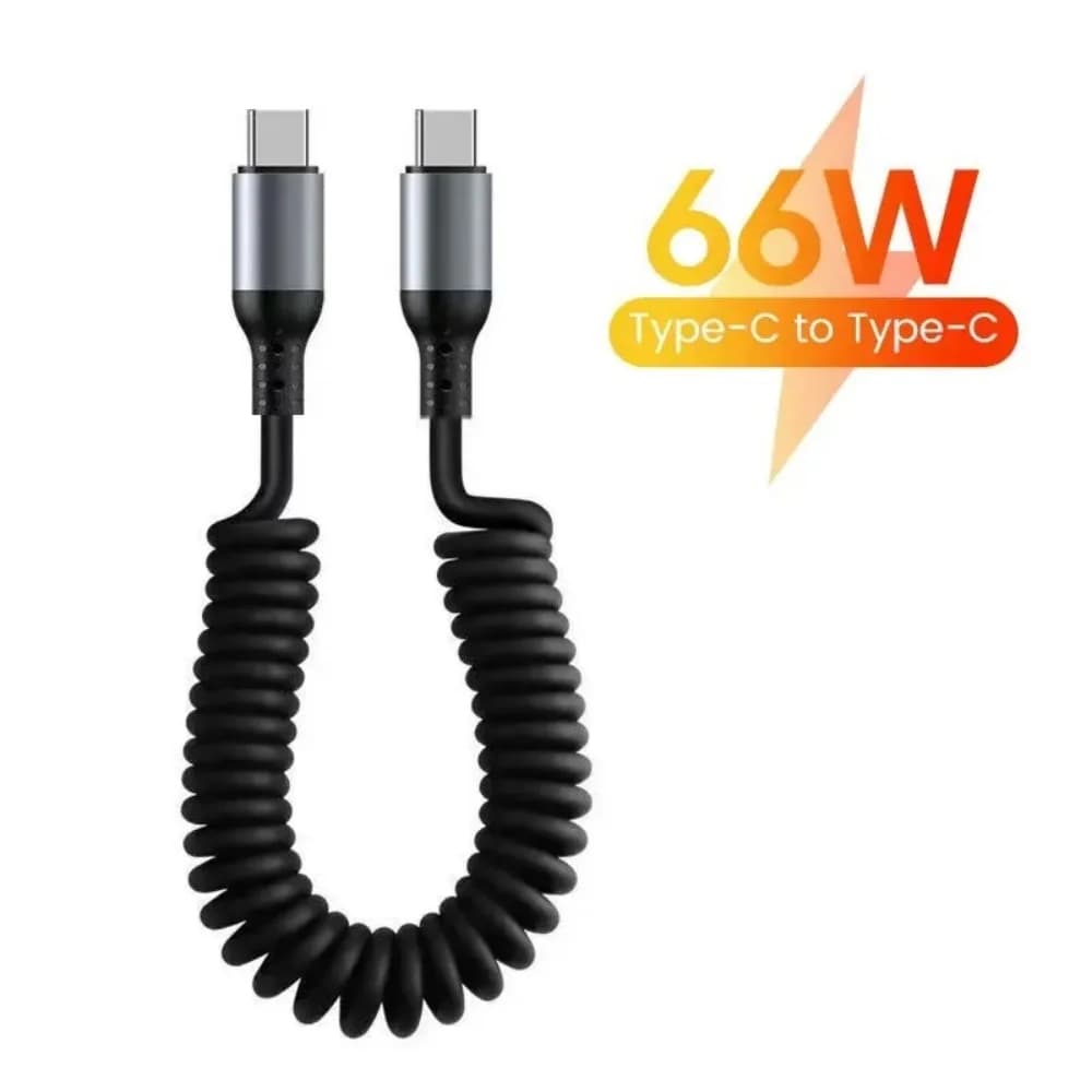Cavo di ricarica rapida USB Type C 6A 66W PD con molla retrattile, cavo dati USB C per iPhone Samsung Xiaomi Huawei