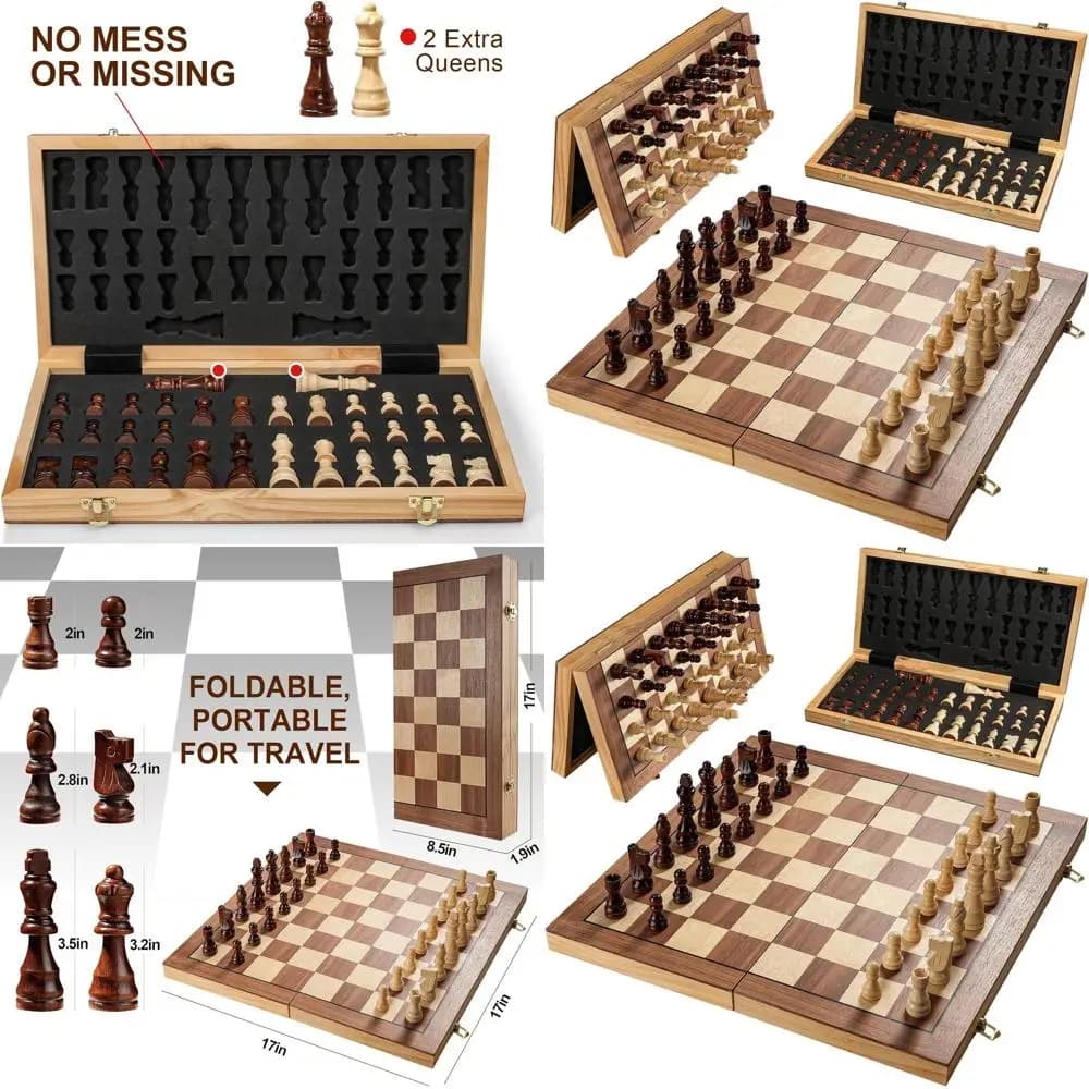 Set di scacchi magnetici portatili in legno - 17 tavole pieghevoli per adulti e bambini