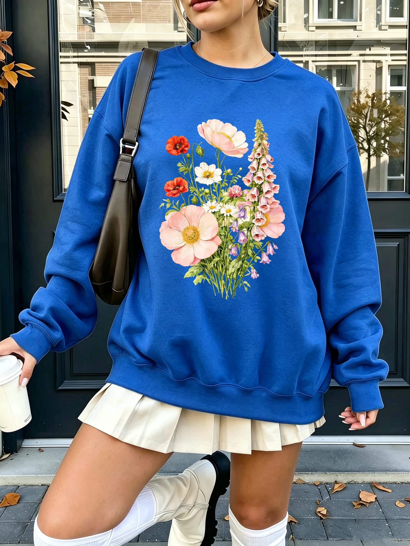 Beautiful Daisy Wind Chime Flower Prints Women Sweatshirt Street All-Match Pullovers Fleece Crewneck Clothes Autumn Tracksuit