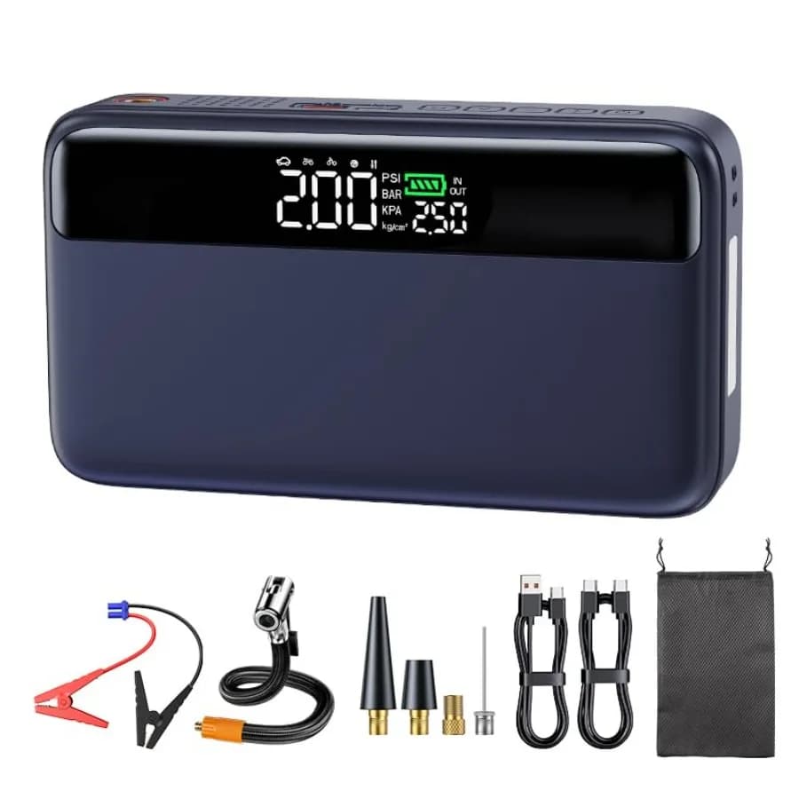 Avviatore d'emergenza portatile per auto PD 65W con compressore d'aria 3000A 150PSI, gonfiatore pneumatici per motori a benzina fino a 8L/diesel fino a 6.5L, ricarica rapida S