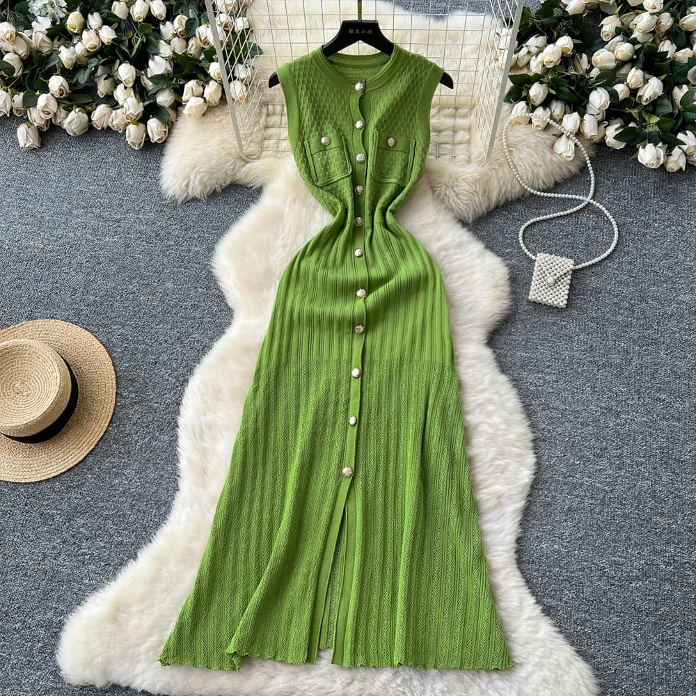YuooMuoo Marca Moda Donna Abito estivo lavorato a maglia 2025 Elegante monopetto Vita sottile Abito camicia lunga Office Lady Abiti