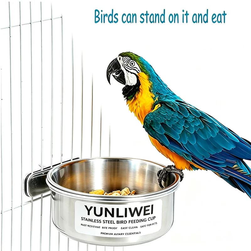 YUNLIWEI Stainless Steel Bird Feeding Cup Bird Cage Food Bowl Parrot Food Water Cup Rabbit Pet Food Bird Hanging Feeder Bowl