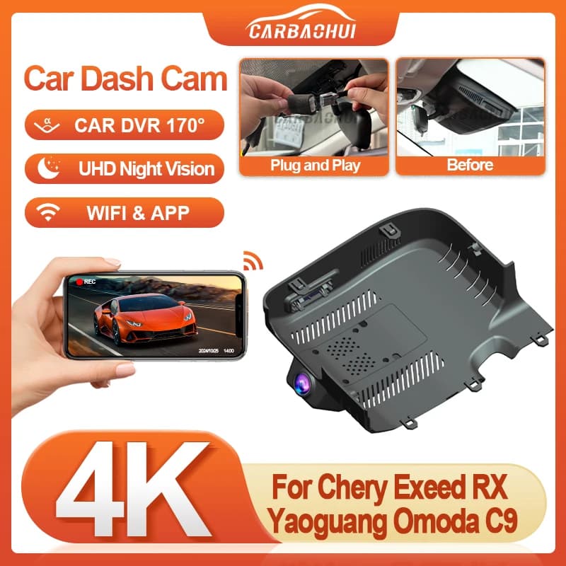 For Chery Exeed RX Yaoguang Omoda C9 9 2023 2024 2025 HD 4K UHD Plug and Play Car DVR Dash Cam Camera Night Visio, ring recording