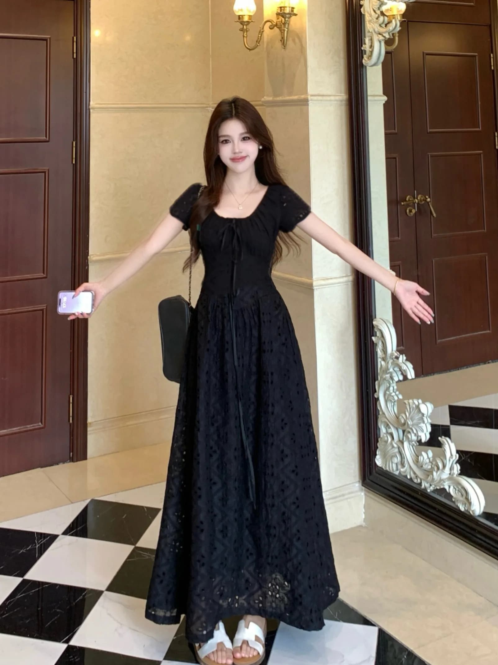 plus Size Floral Print Halter Dress Women's Summer New Style A-Line Skirt High Waist Short Sleeve Korean Style Commute Dress