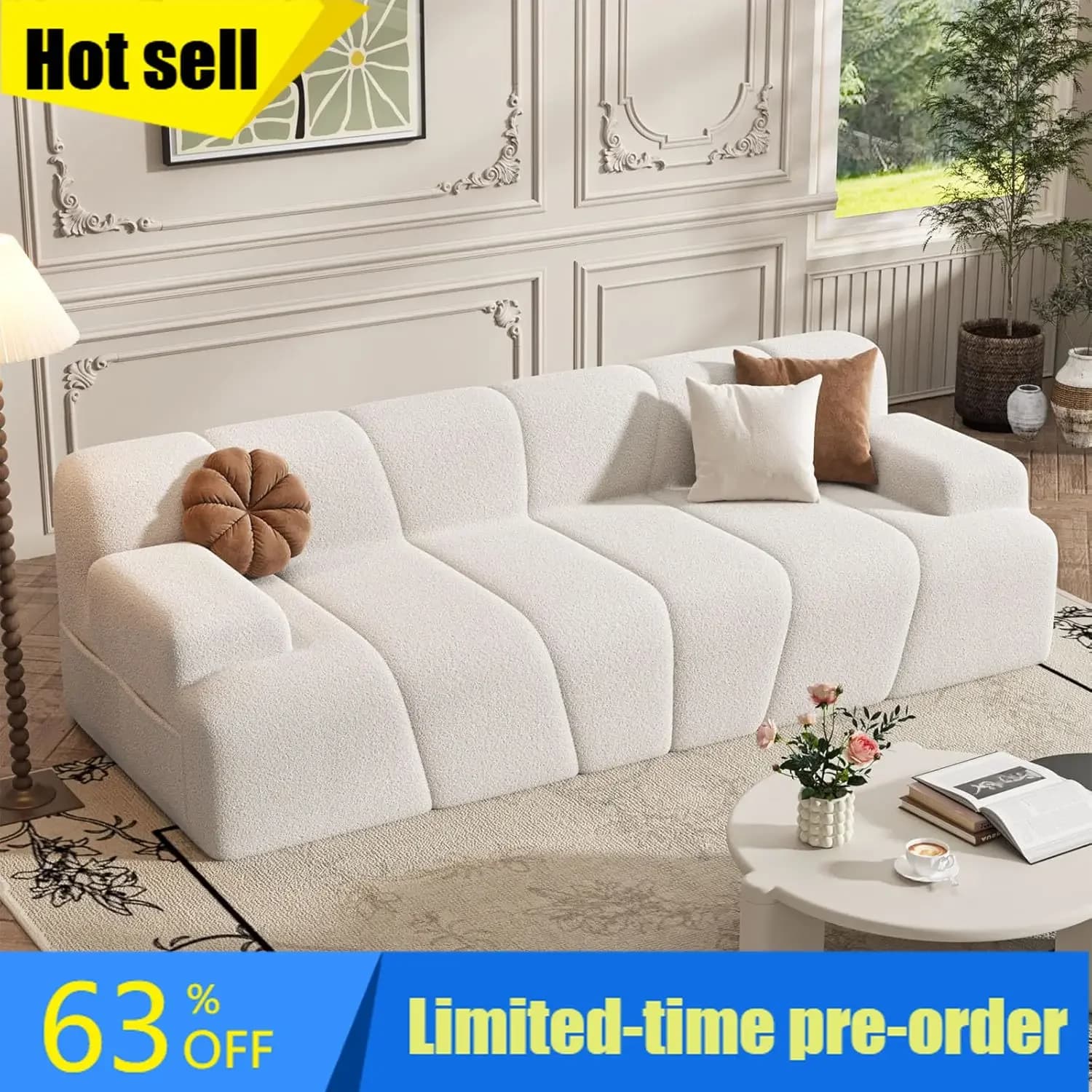 Divano in Memory Foam da 180 cm, Divano Cloud in Scatola con Rivestimento Rimovibile, Divano da Terra Imbottito con Braccioli in Tessuto Chenille