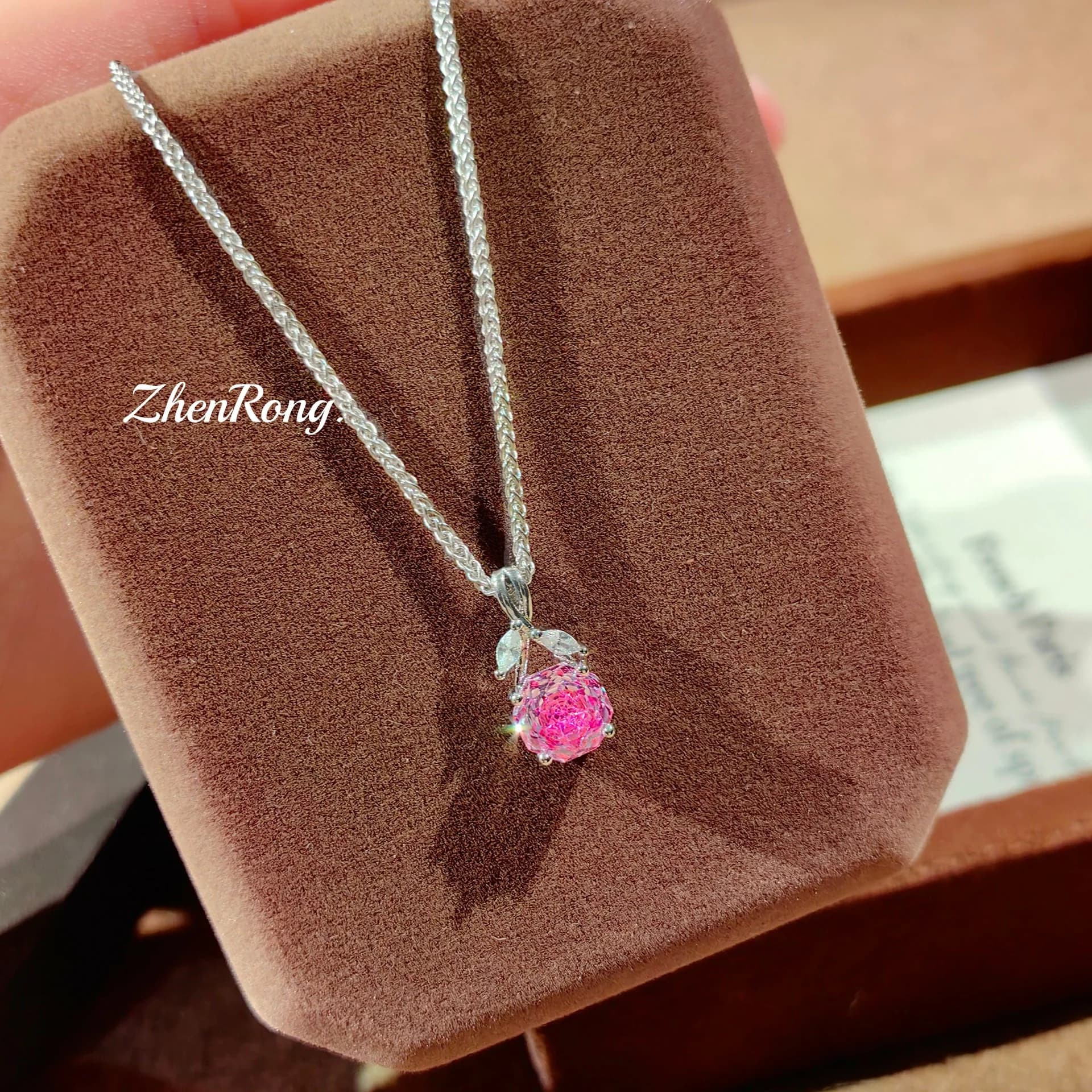 S925 Sterling Silver Ring Necklace Earrings Set Pendant Inlaid Rose Red High Carbon Diamond Colorful Girl
