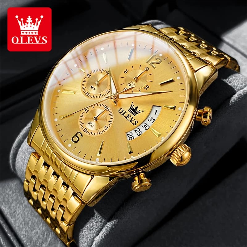 OLEVS Luxury Brand Men's Watches Waterproof Chronograph With Date Gold Luminous Quartz Watch For Men Original Wrist Watch With Box
