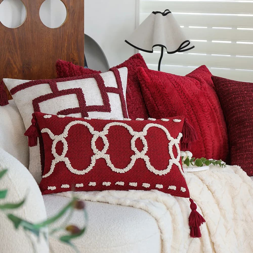 Yjq tufted sofa pillow cover red new Chinese wedding pillow ring fleece bed pillow