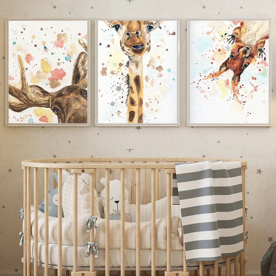 Giraffe Deer Sloth Owl Lion Watercolor Wall Art Minimalist Aesthetics Print Diamond Painting for Living Room Modern Home
