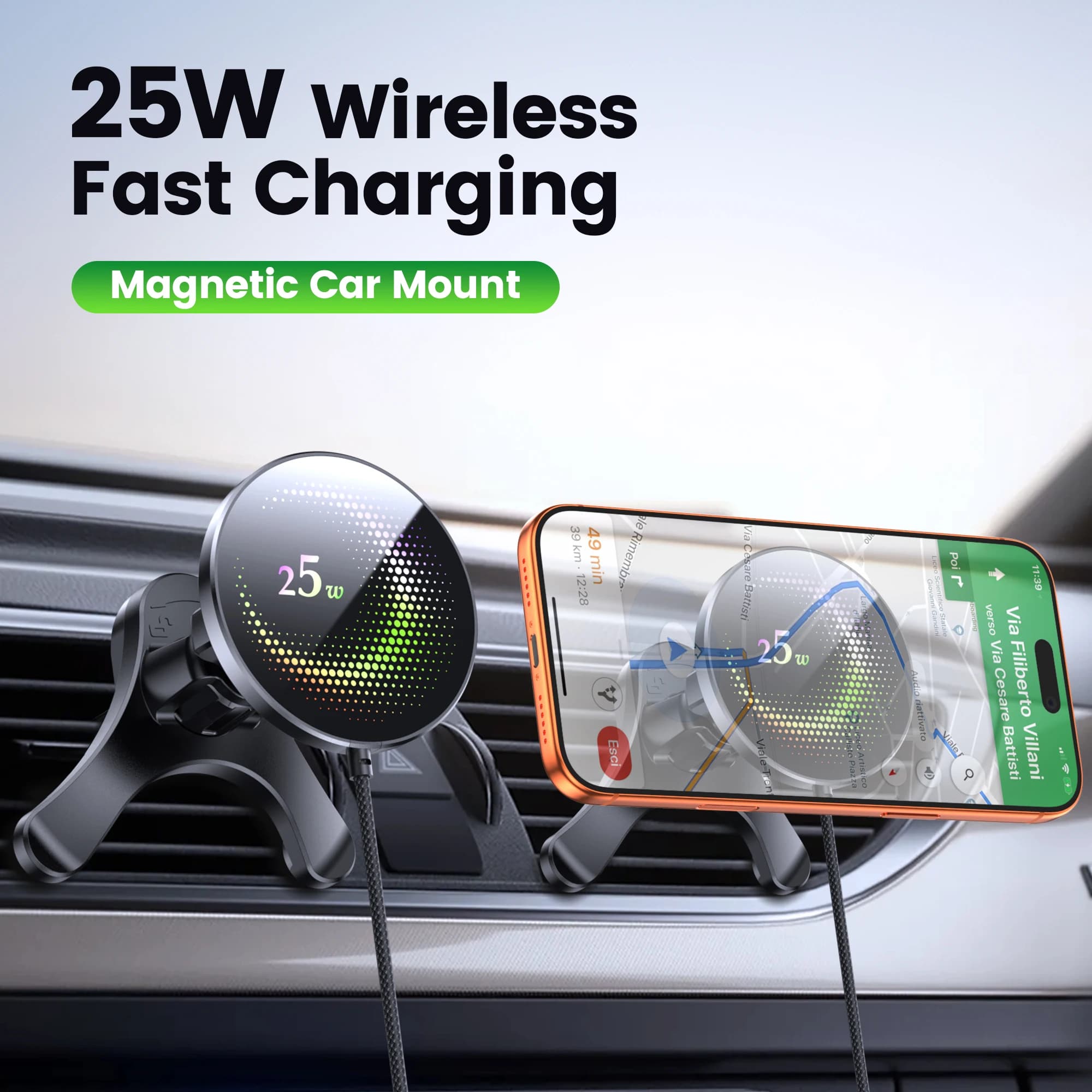 25W Magnetic Wireless Charger Gravity Auto Phone Holder Air Vent Clip Mount Cell Phone Stand GPS Support For Magsafe IPhone