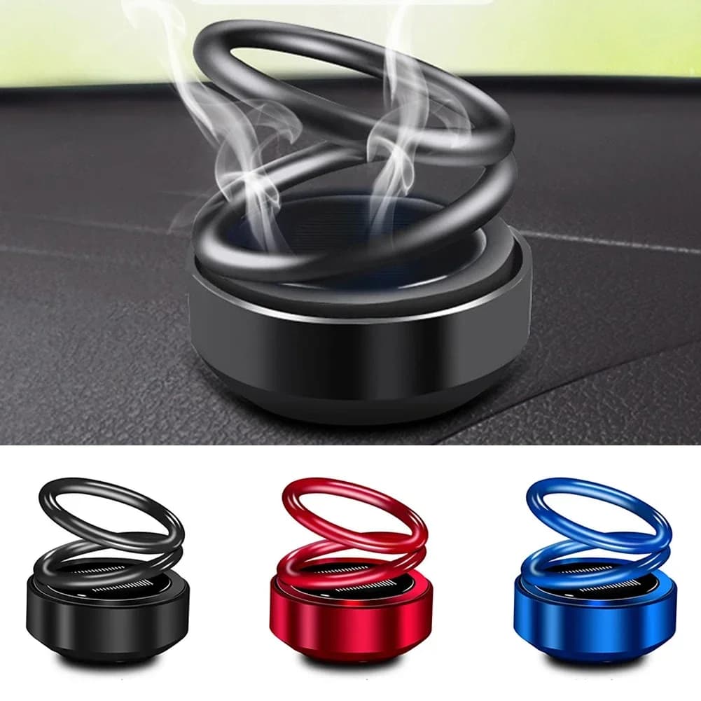 Diffuser of solar energy rotating aromas for car, double ring, interior accessory, car deodorant and home decoration.