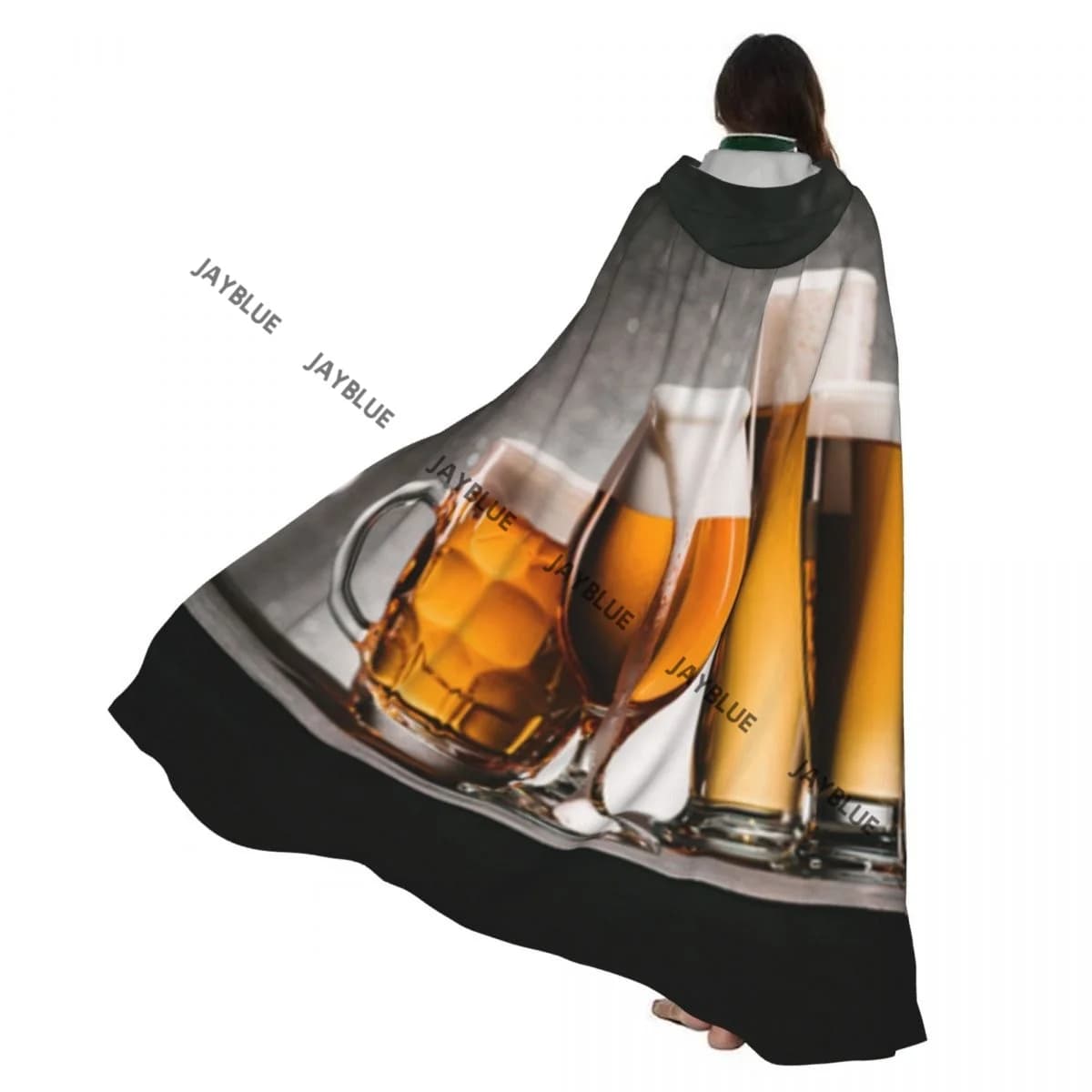 Mantello per adulti Mantello con cappuccio Tazze di birra fredda con schiuma Costume medievale Strega Wicca Vampiro Elfo Purim Festa di carnevale