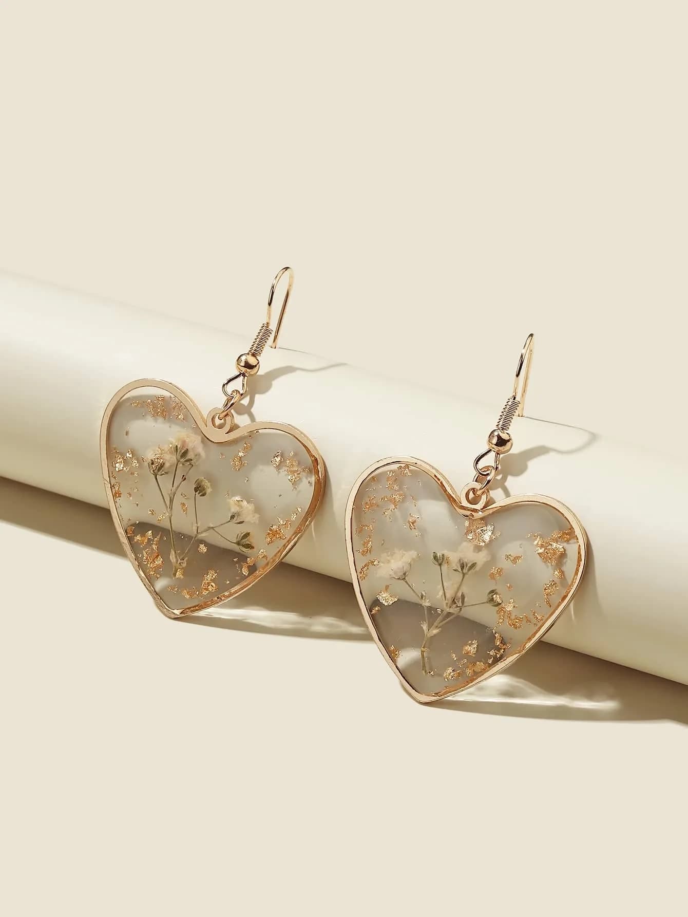 Flower Design Heart Charm Drop Earrings for Valentine’s Day Gift