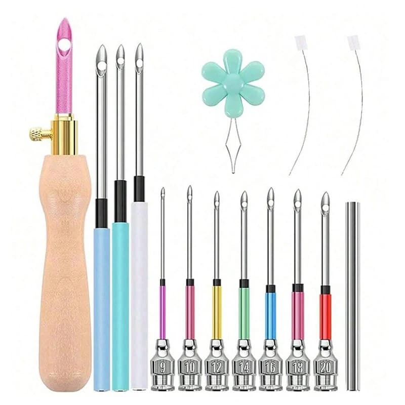 15PCS Embroidery Punch Needle Kits Sewing Wooden Handle Embroidery Pen Rug Hooking Tool for DIY Stitching Craft Embellishment