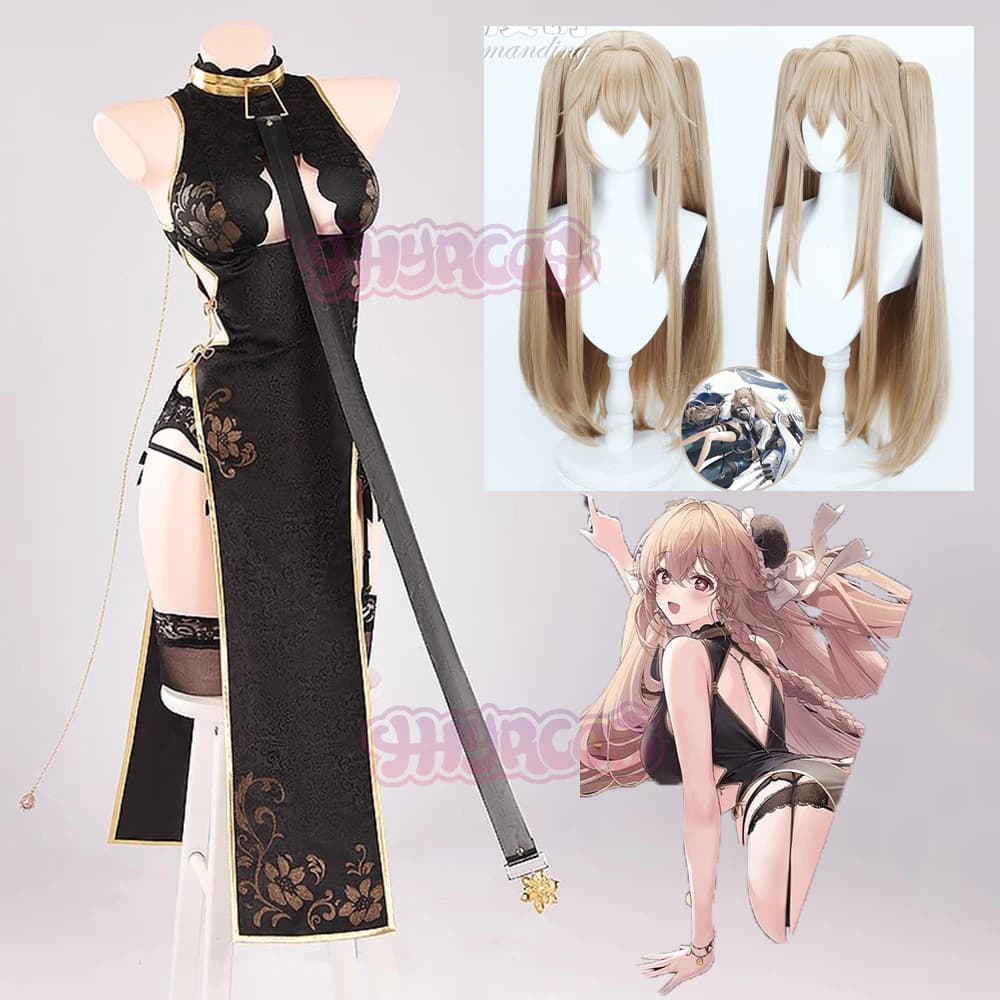 Azur Lane USS Anchorage Cosplay Wig Game USS Anchorage Cheongsam Sexy Party Dress Halloween Costumes for Women