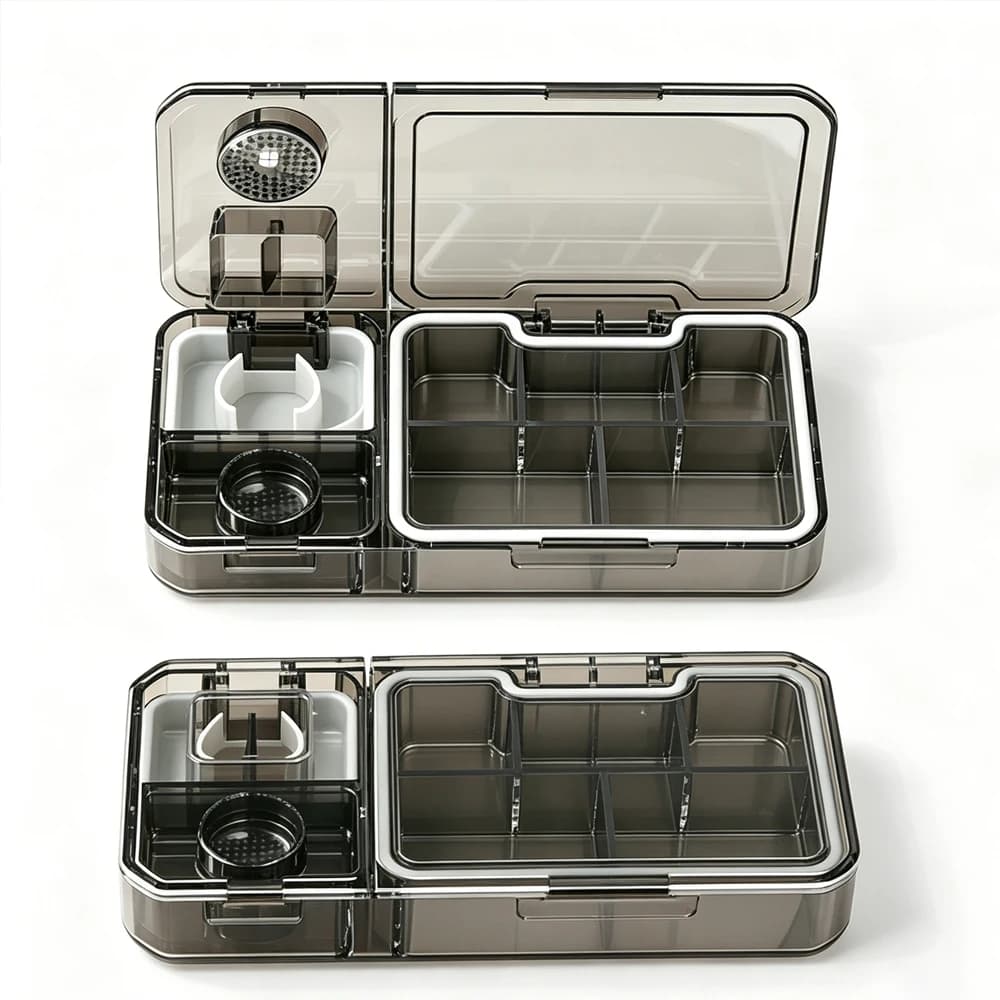 5-Compartment Pill Organizer with Cutter & Crusher, Travel Small Pill Box for Pocket ,Daily Vitamin Supplement Medicine Planner