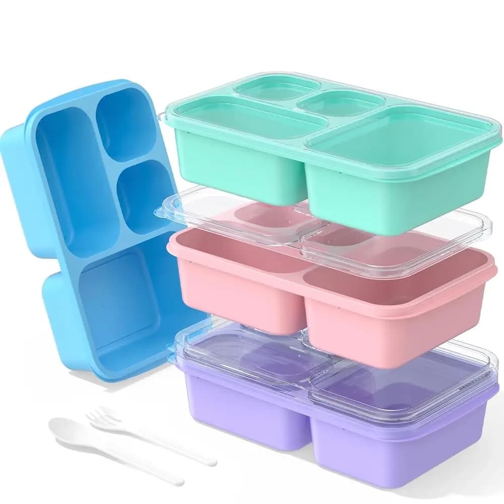 Set di 4 Contenitori Bento per Adulti, Scatole per il Pranzo con 5 Scomparti per Bambini, Contenitori Riutilizzabili per Alimenti e Snack - St