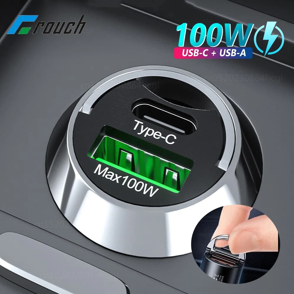 Mini 100W USB Car Charger Type C QC3.0 PD Car Chargers Fast Charging Car Phone Charger Adapter For iphone Samsung Huawei Xiaomi