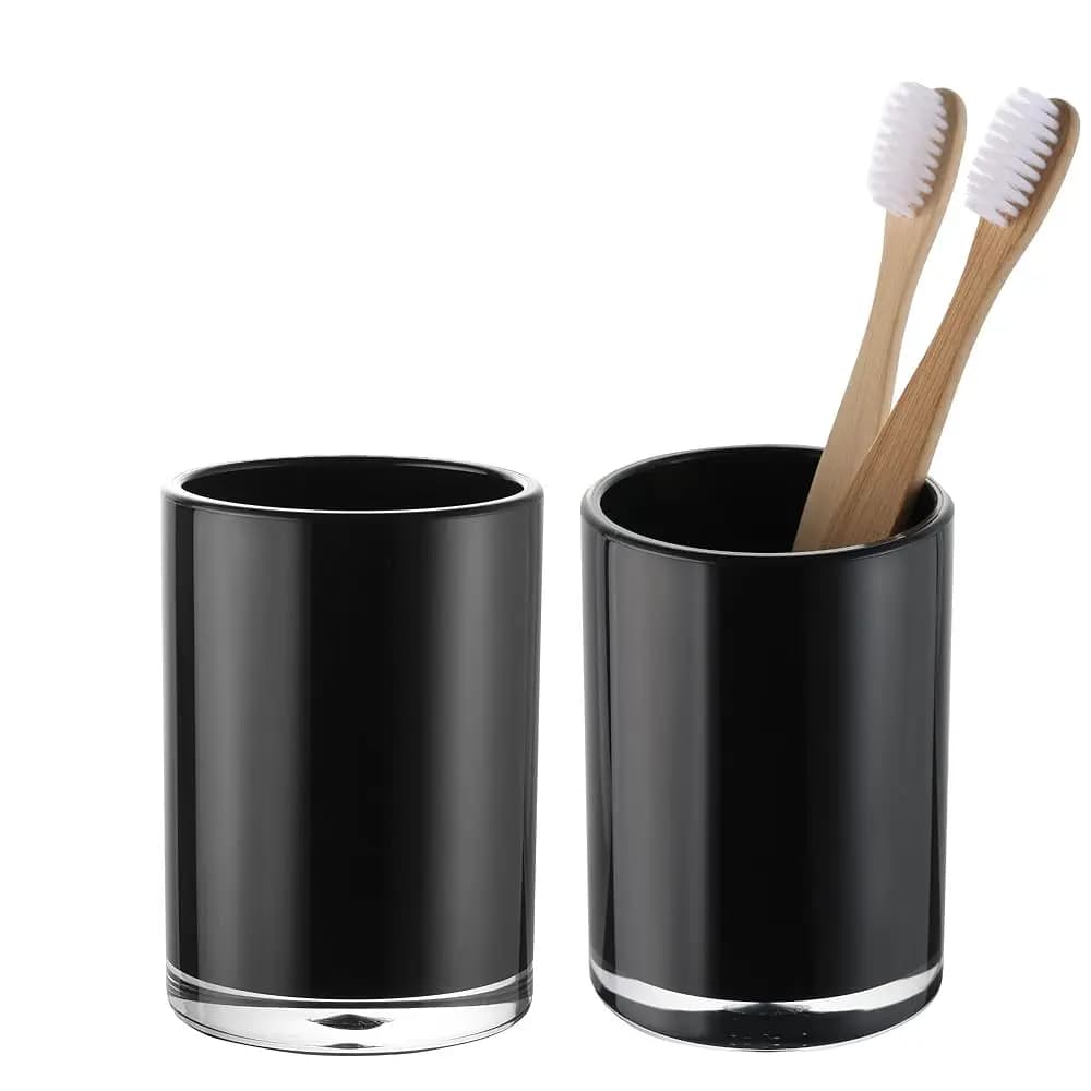 Bicchiere da Bagno Nero Premium, Portaspazzolino, Bicchiere Riutilizzabile per Bagno, Porta Spazzolino per Piani di Lavoro del Bagno
