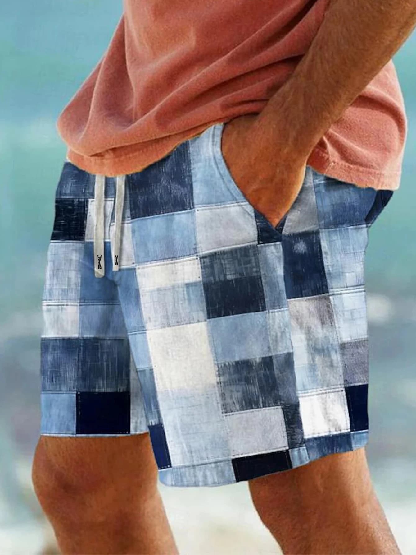 Men's fashionable checkered printed shorts, summer Hawaiian casual beach pants, personalized digital printed beach play pants, s