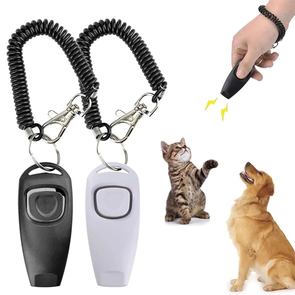 2 In 1 Pet Dog Clicker Dog Training Whistle Dog Trainer Puppy Stop Barking Training Aid Tool con portachiavi forniture per cani da compagnia