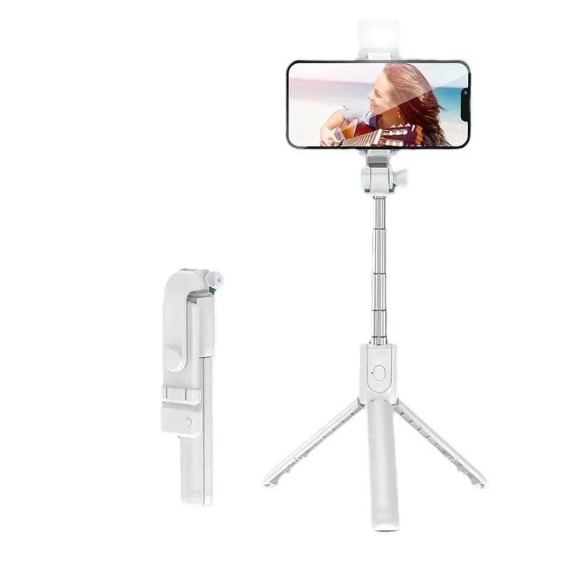 Bastone selfie estensibile con telecomando Bluetooth, luce di riempimento anti-vibrazione e supporto per live streaming per iPhone e Android