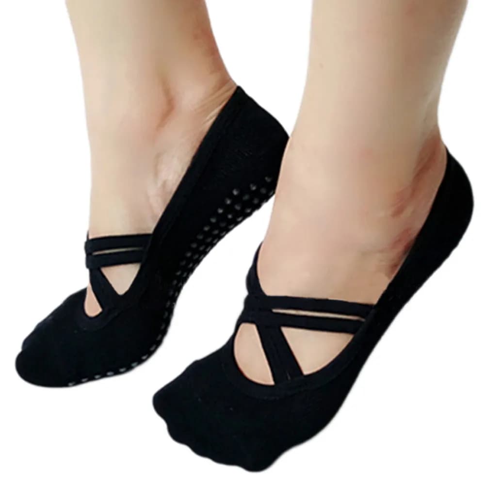 Yoga Socks Women Black Non Skid Pilates Dance Low Cut 3D Gel Cushioning Grip Socks for Barre Socks,