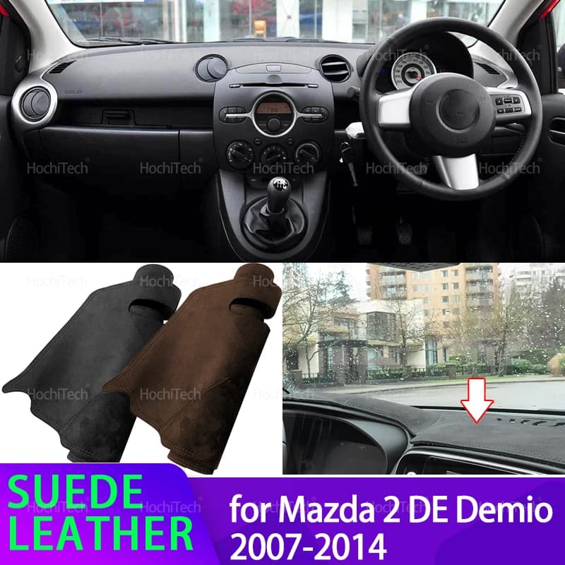 Anti-UV Suede Leather Dashmat for Mazda 2 DE Demio 2007-2014 Black/Brown Dashboard Cover Sun Shade Carpet Pad Accessories