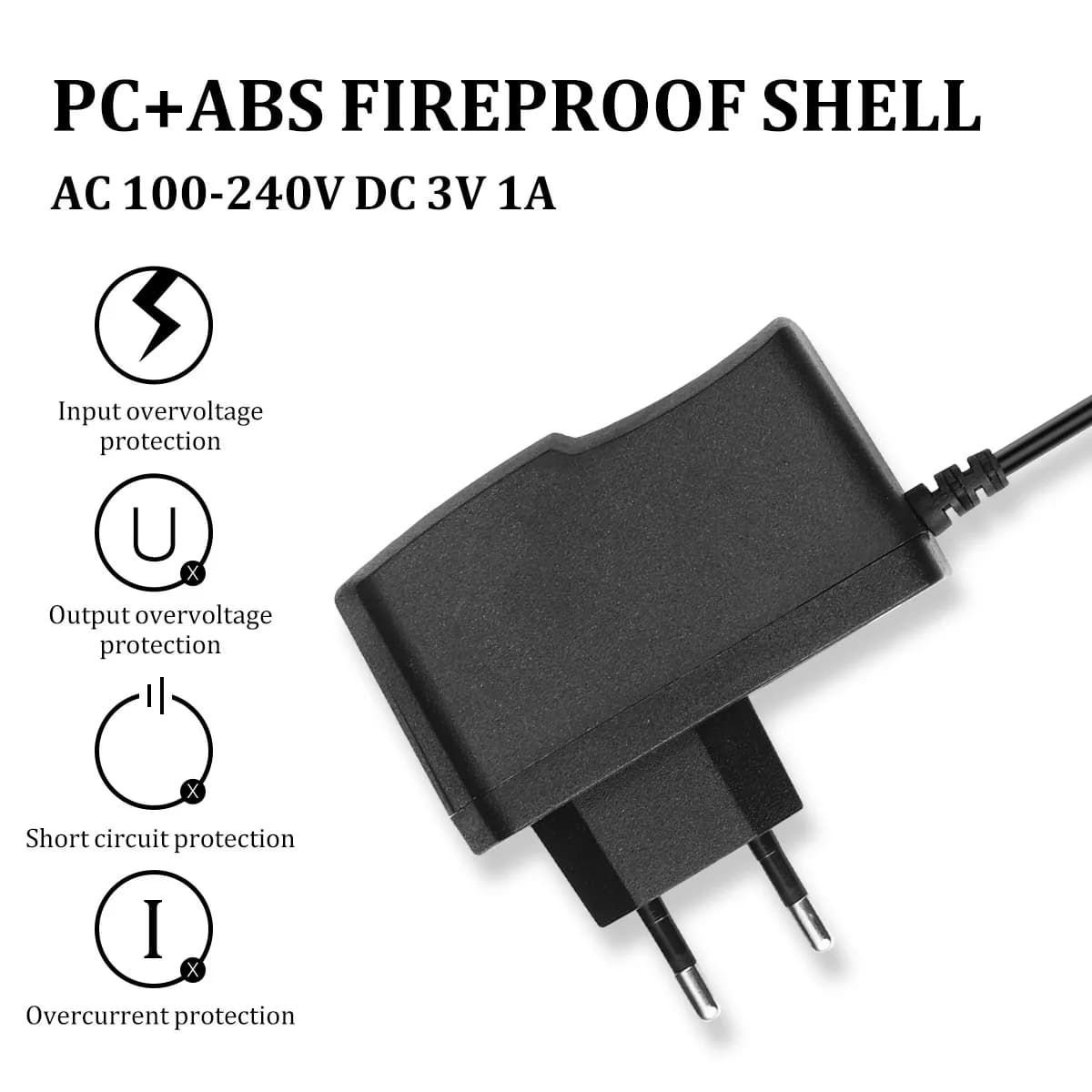 Adattatore di Alimentazione 3V 1A 5.5mm X 2.1mm con Spina EU, Caricabatterie Portatile ad Alte Prestazioni, Durevole, con Protezione Multipla di Sicurezza per Uso Domestico e in Viaggio