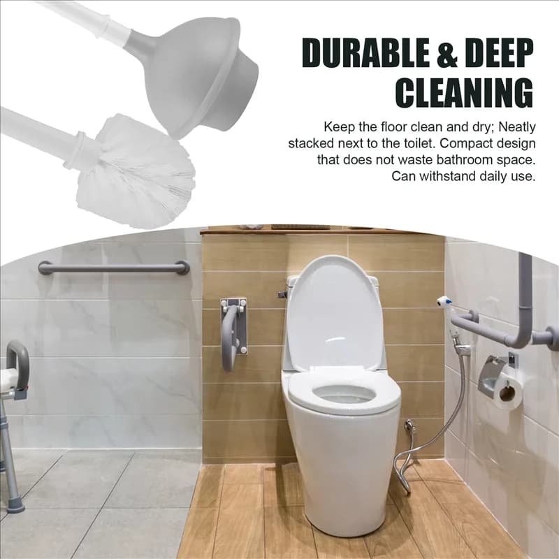 Stantuffo e scopino per WC Set di stantuffi per scopino per WC 2 in 1 con supporto per strumenti per la pulizia del bagno combinato con supporto