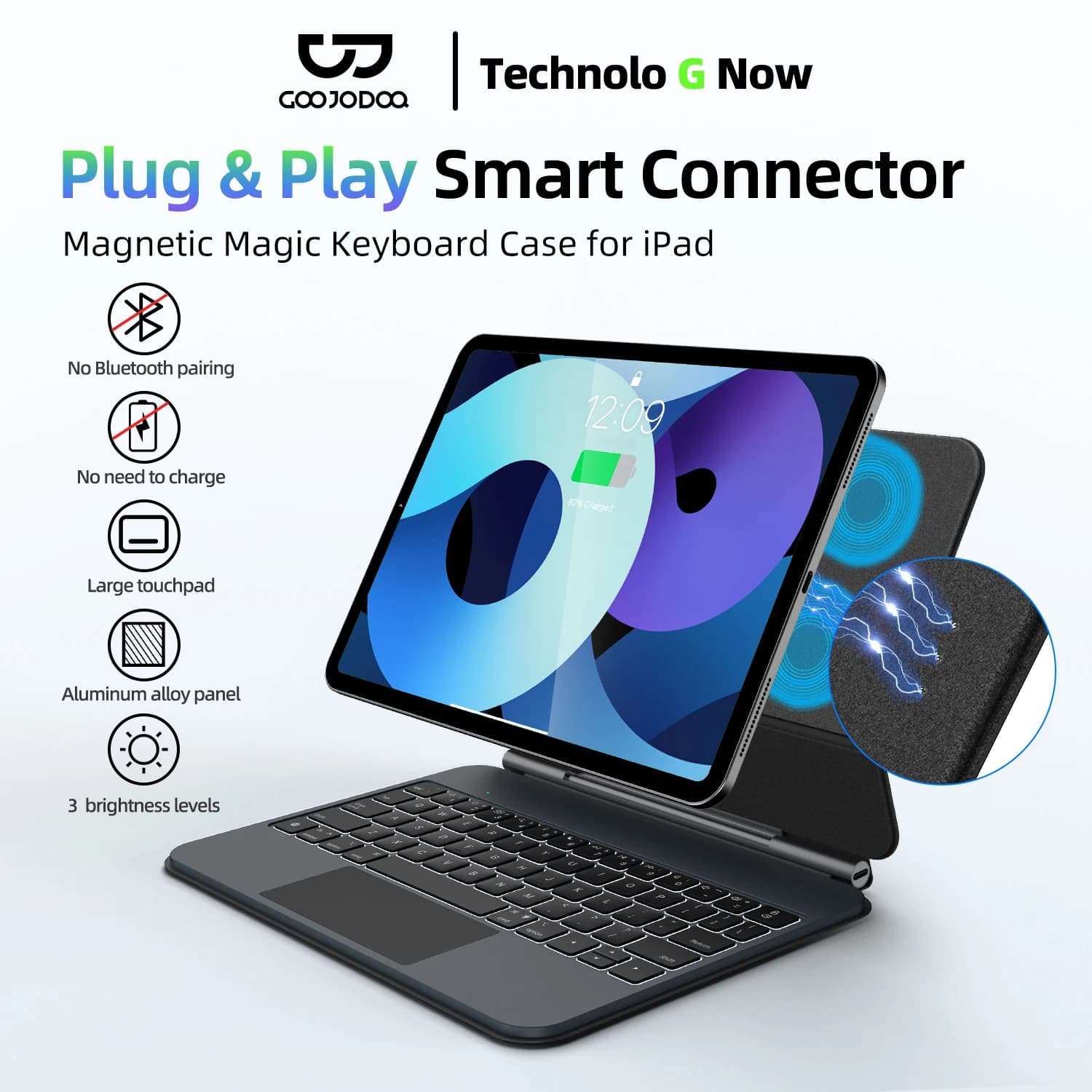 GOOJODOQ Smart Plug & Play Custodia con tastiera magica per iPad Pro 11 2024 M4 iPad Air 4/5/6 Touchpad multi-touch Ricarica inversa intelligente
