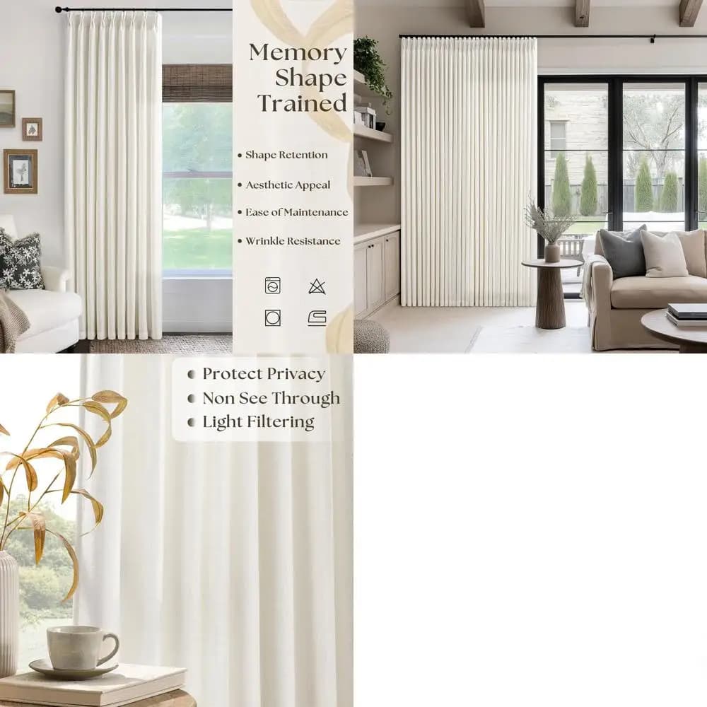 Splash-shaped curtains in thick linen blend, 60 inches wide and 102 inches long, with light filtering, for living room, bedroom and sliding door.