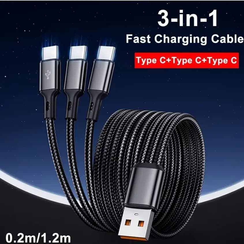 Cavo USB 3 in 1 da 100W a 3×Type-C per Ricarica Rapida e Trasmissione Dati, Cavo di Prolunga 1,2m/0,2m USB C PD ad Alta Velocità