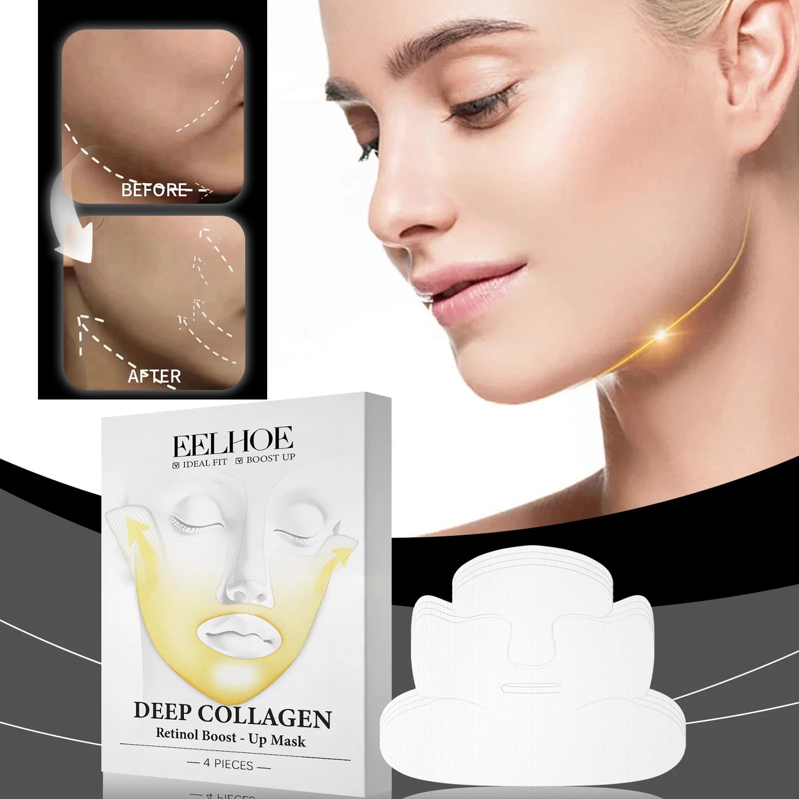 EELHOE Maschera attillata al collagene Pelle stretta e tenera Luce d'acqua naturale Luce leggera Luce sbiadita Maschera a linee sottili