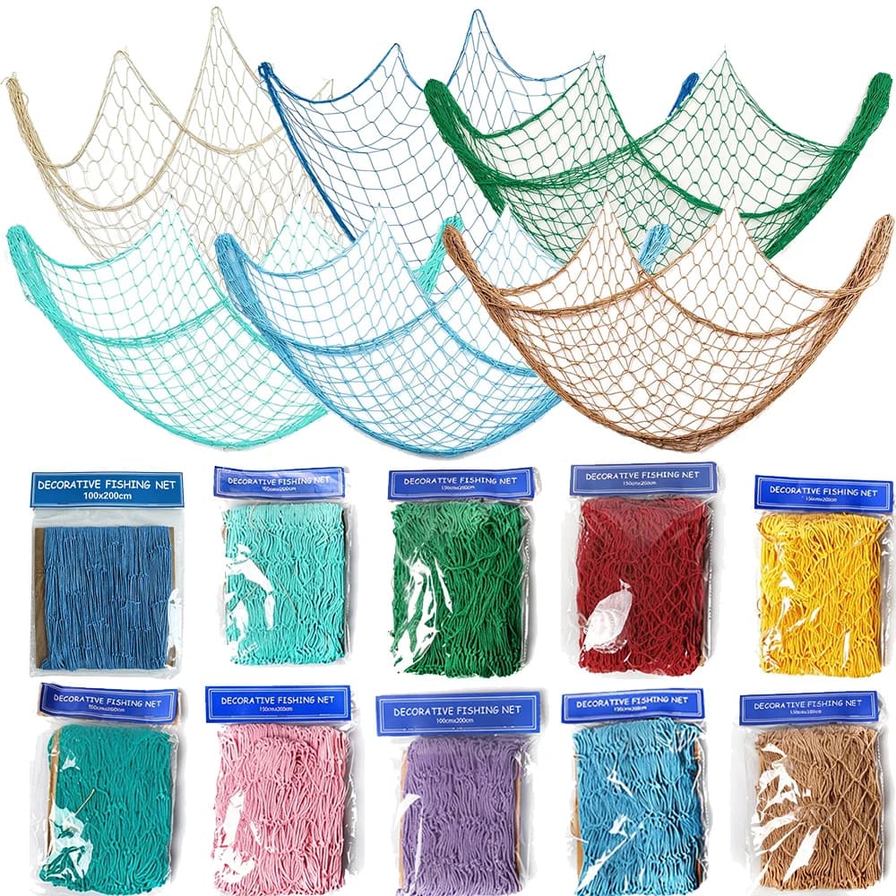 1×3m Fishing Net Mediterranean Style Nautical Fish Net Wall Hanging Decor for Ocean Pirate Theme Birthday Party Background Decor