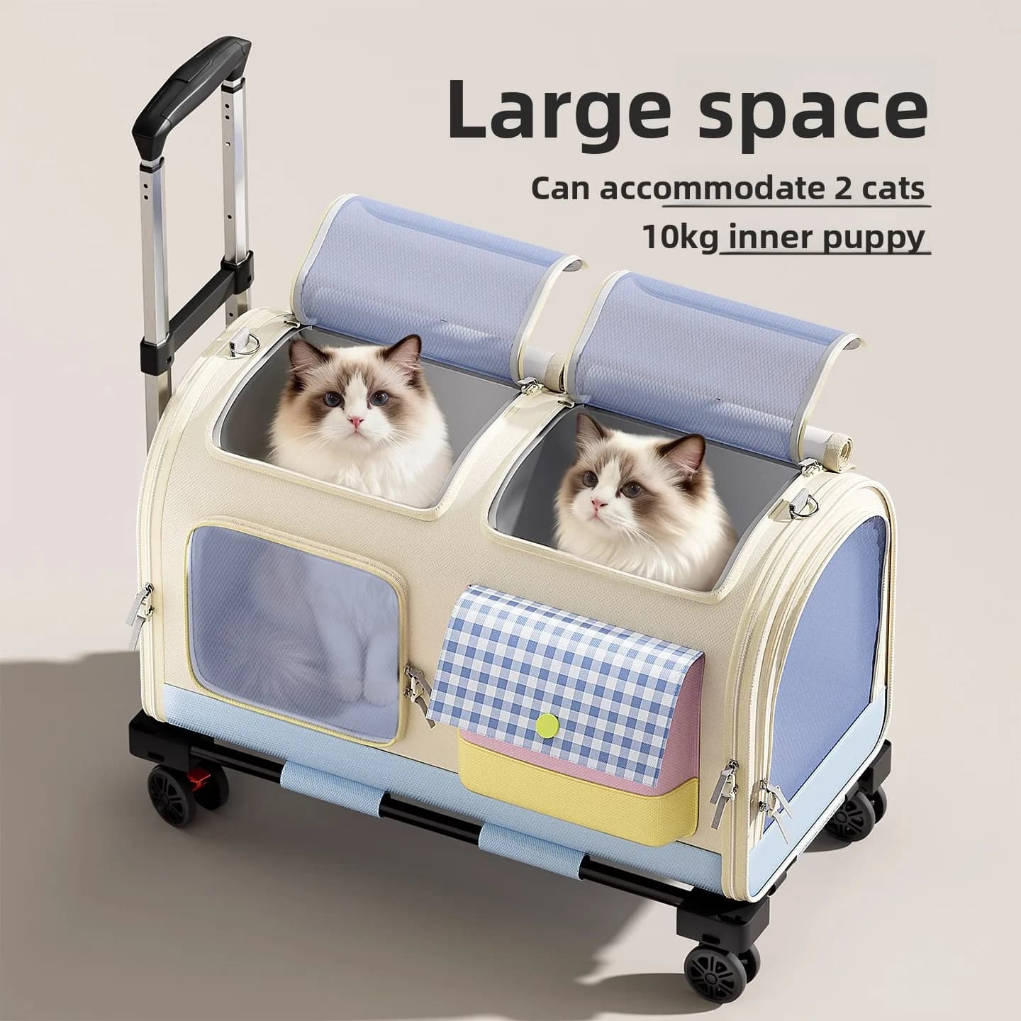 Extra Large 18L Capacity Breathable Mesh Multi-Pet Friendly Effortless Universal Wheels Macaron Color Rolling Pet Carrier