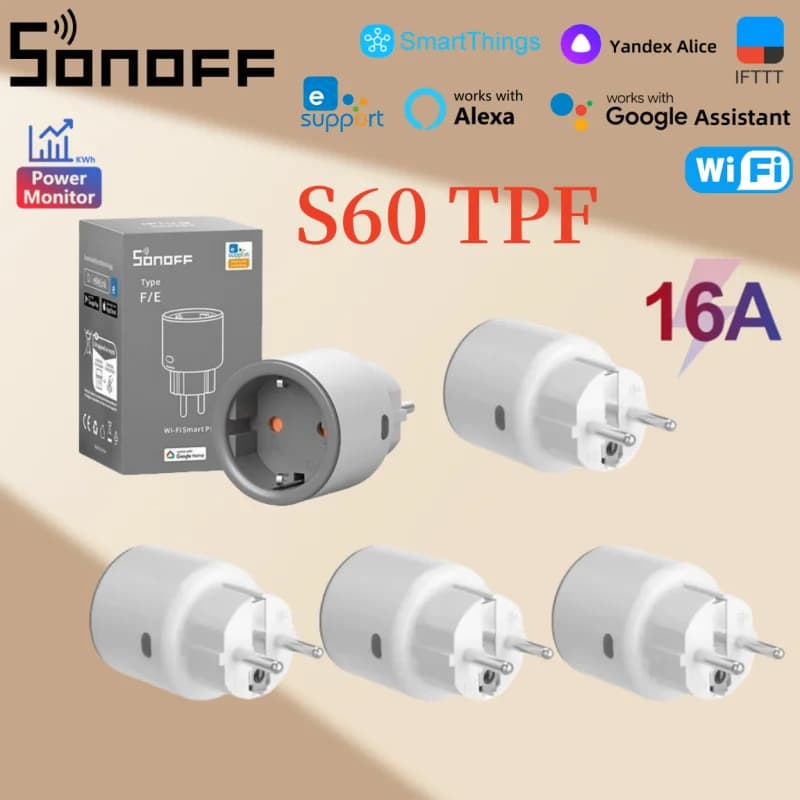 SONOFF iPlug S60 TPF EU WiFi Smart Plug with Smart Home energy monitoring, remote control via Alexa Alice Smartthings Google