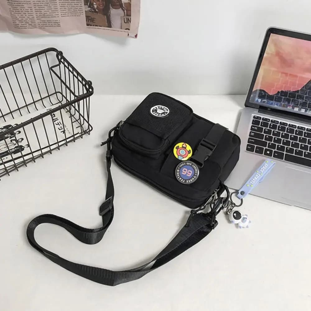 High Quality Quick-dry Canvas Shoulder Bag Harajuku Pendant Men Crossbody Bag Korean Style Waterproof Mobile Phone Pack Travel