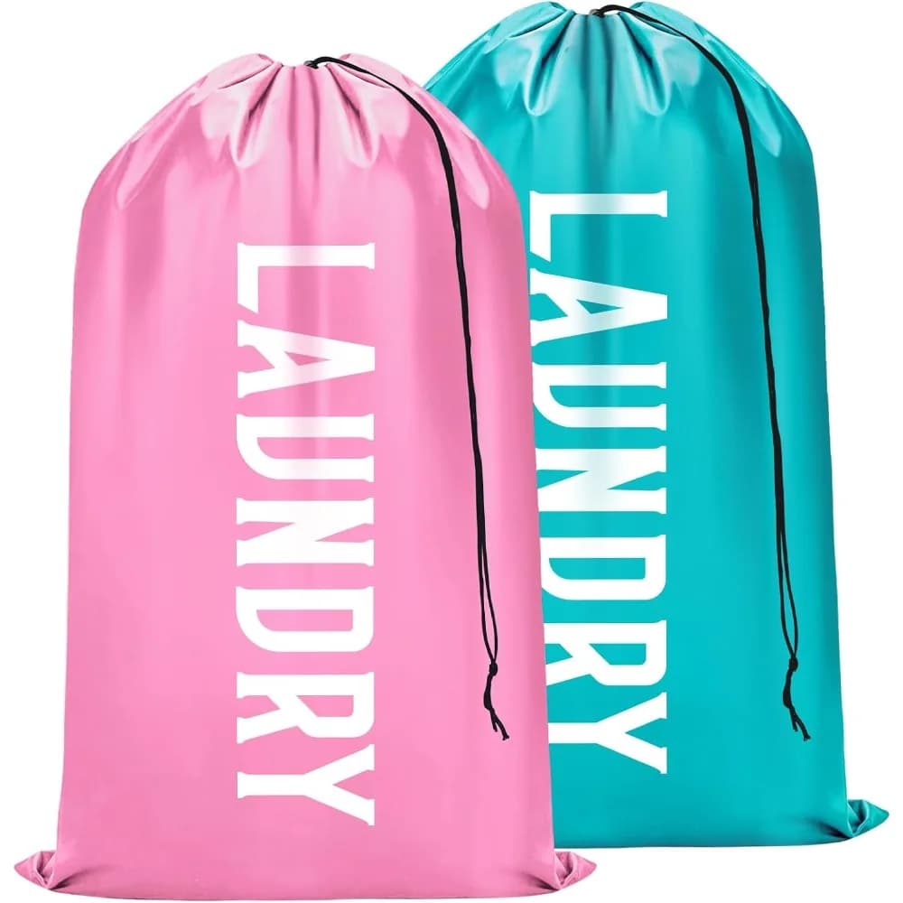 Extra Large Travel Laundry Bag 2 Pack, Machine Washable Dirty Clothes Hamper Organizer with Drawstring, Heavy Duty Water Resistant Fabric for College Dorm, Camping, Gym, Hotel - Holds 4 Loads of Laundry, Fits Standard