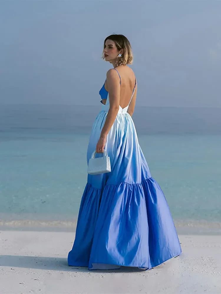 Abito lungo plissettato scavato per donna Abito sexy senza maniche senza schienale Abiti da sera chic da donna per le vacanze