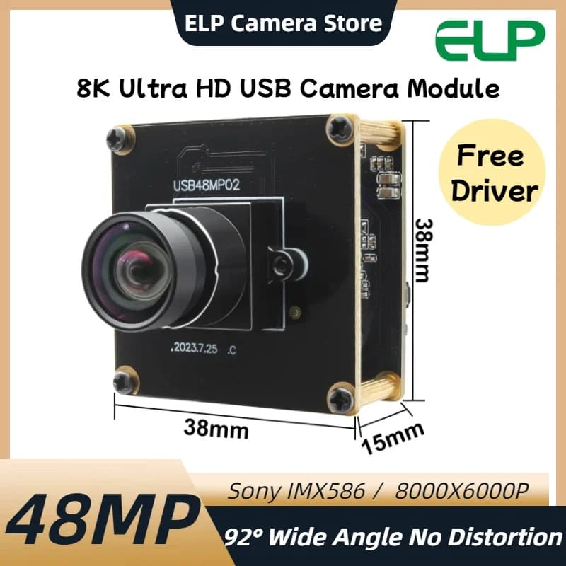 USB ELP 48MP Ultra HD camera module without distortion Lightburn camera 90 degrees 8000x6000P for laser engraving, UVC for Raspberry pi