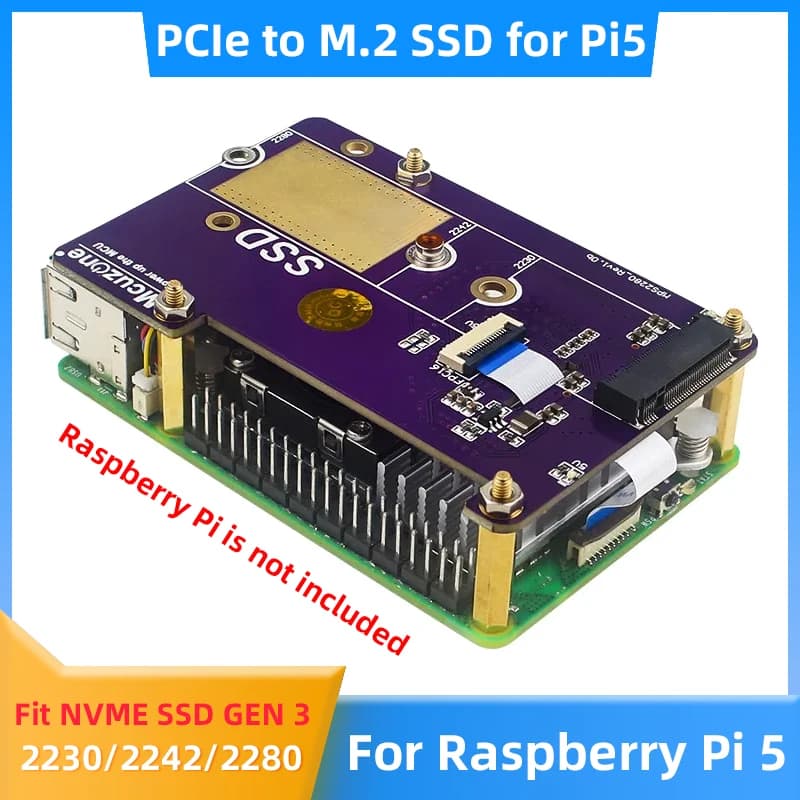 Raspberry Pi 5 PCIe SSD support at M.2 NVMe GEN3 Solid state 2280 M.2 high speed RPI 5 Pi5