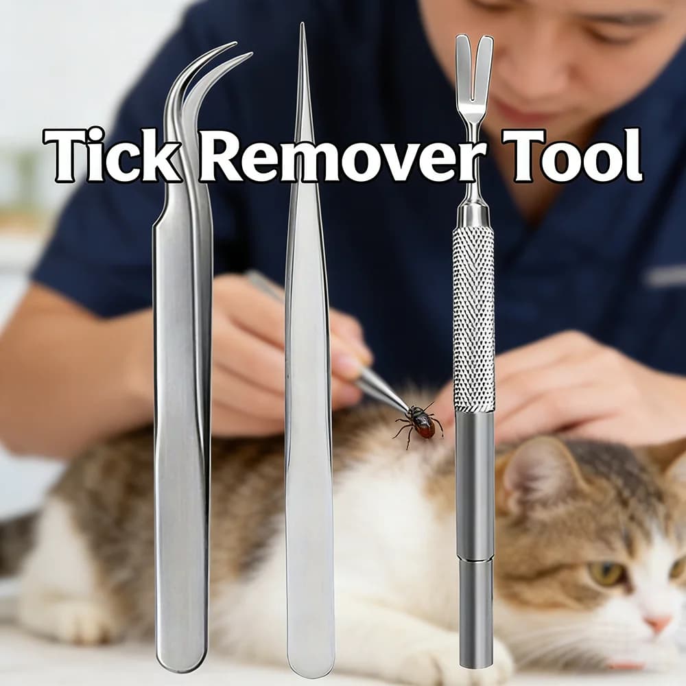 Set di Strumenti per la Toelettatura degli Animali in Acciaio Inossidabile, Gancio per Zecche e Pettine Antipulci, Facile da Pulire e Portatile per Cani e Gatti, Uso Domestico