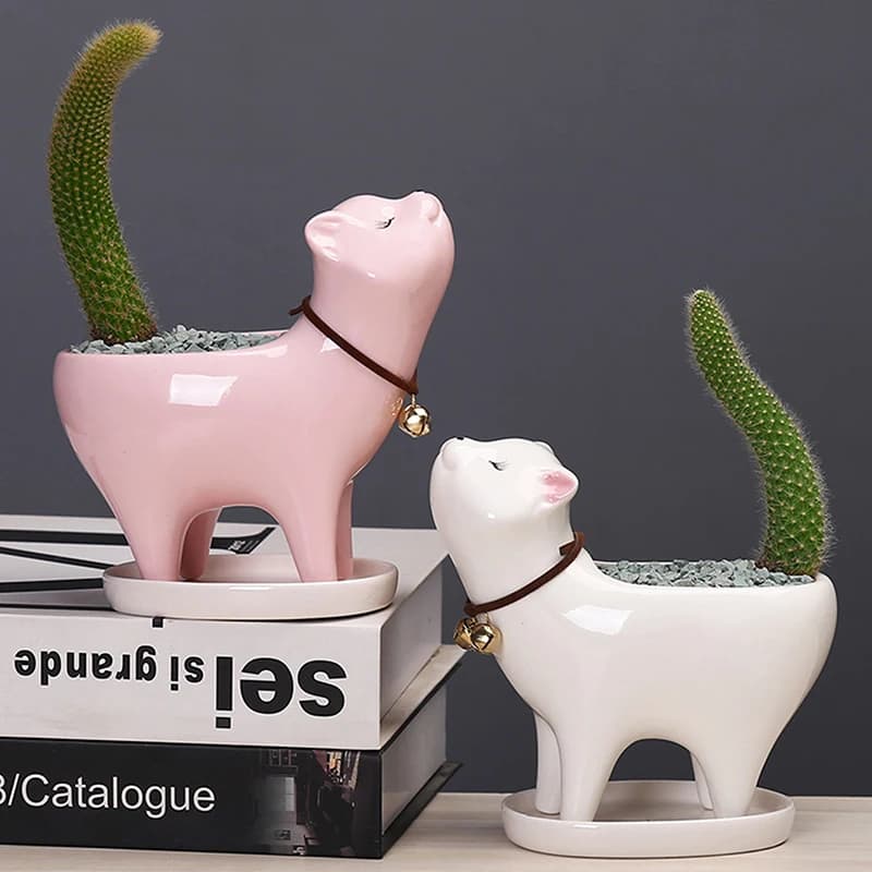 Ceramic Flowers Vase with Cartoon Cat Creative Porcelain Flower Jar for Patio Table Ornament House Decoration Courtyard Bedroom