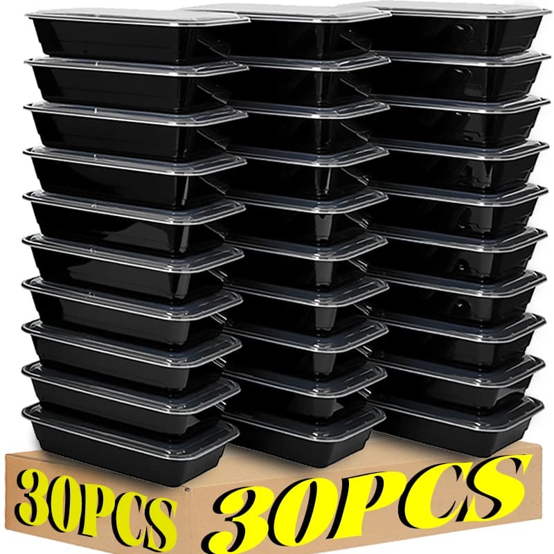 Contenitori per alimenti usa e getta da 480/650/870ML Scatola di immagazzinaggio per frigorifero da cucina nera con coperchi Scatola per pranzo a tenuta stagna per sandwich con insalata di frutta