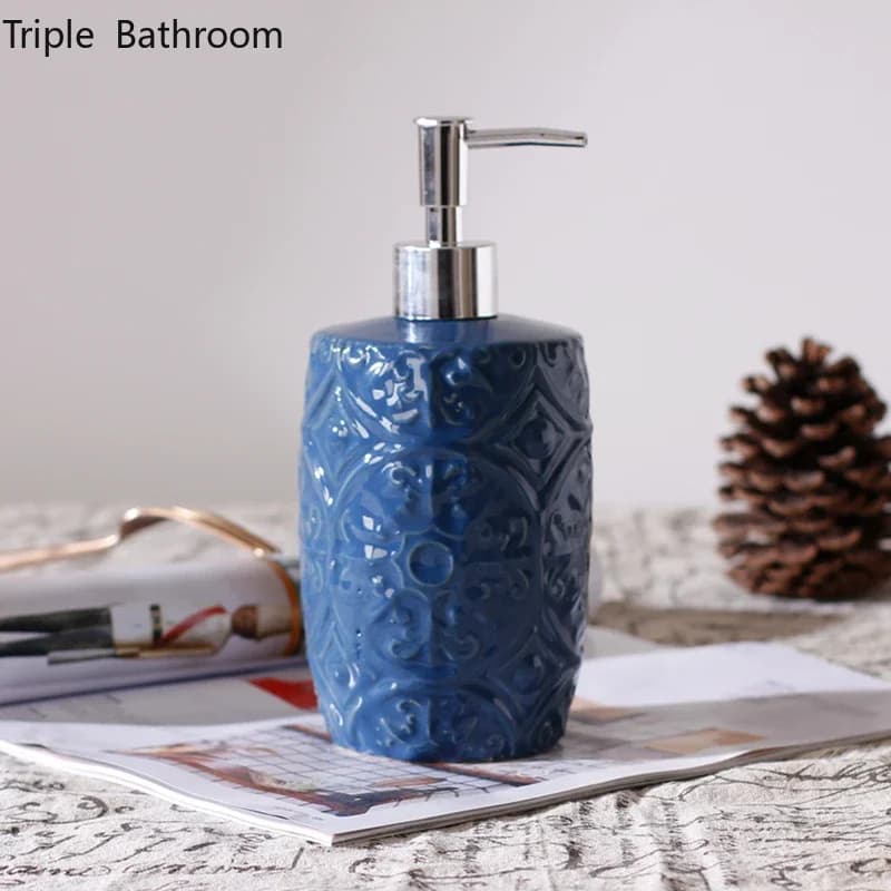 Ceramica Blu Shampoo Bottiglie di gel doccia Porta disinfettante per le mani Dispenser per braccialetti Accessori per il bagno Pompa per dispenser di sapone