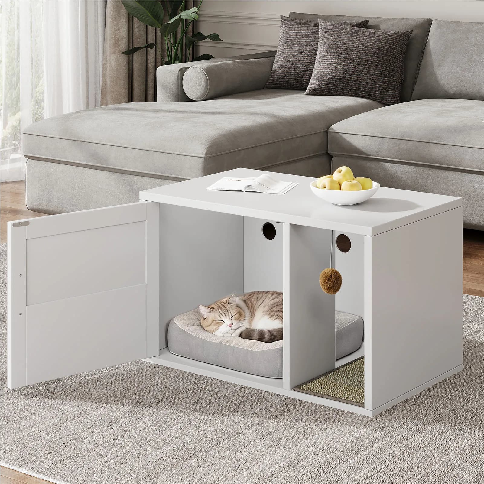 Mobiletto Moderno per Lettiera Gatti, Tavolino Multifunzionale per Bagno, Camera da Letto e Soggiorno