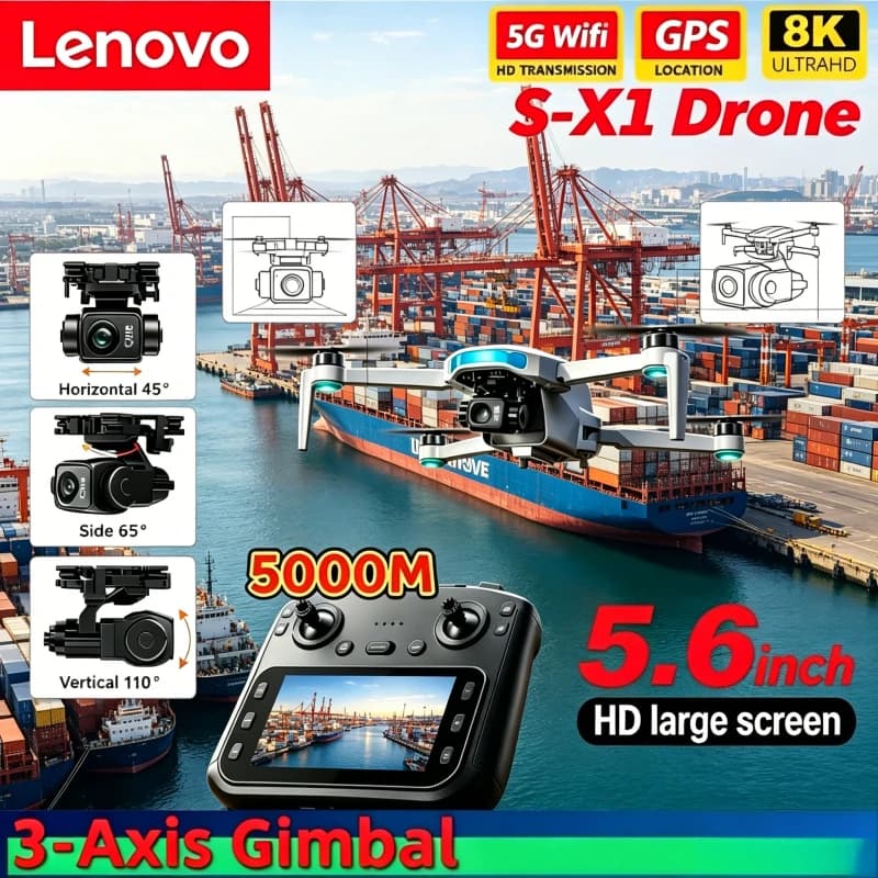 Drone FPV con Evitamento Ostacoli, Brushless, 5G WIFI, Gimbal a Tre Assi, Lenovo S-X1 GPS, Drone con Fotocamera HD Professionale 8K, Quadricottero