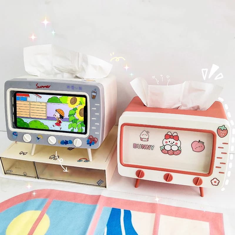 Simpatico supporto per scatola per fazzoletti portatile quadrato per decorazioni per il desktop di casa Scatola per fazzoletti per TV Organizzatore per porta telefono rosa