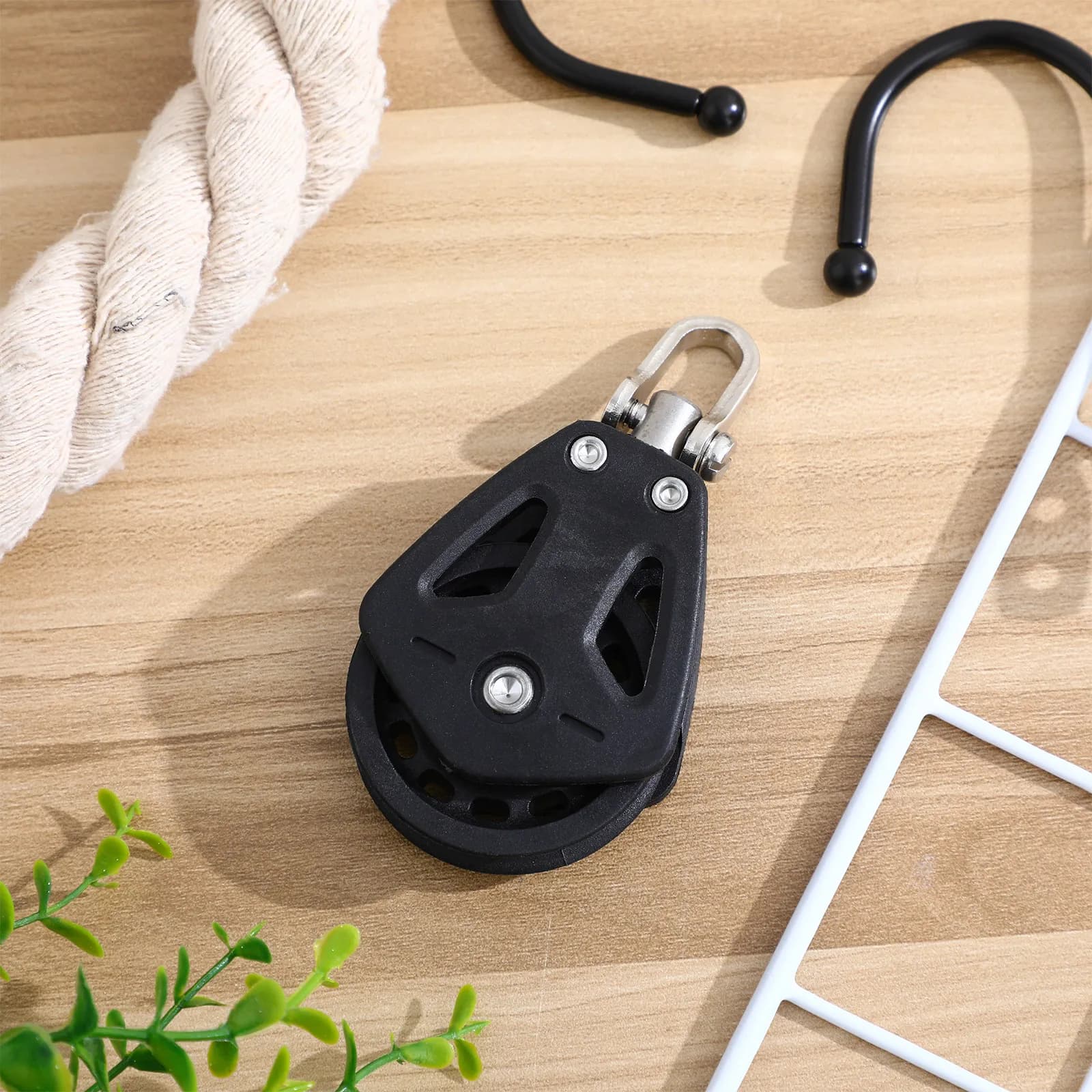 Sailboat Pulley Block Single Nylon Wheel with Stainless Steel Swivel Marine Rope Lifting Hardware
